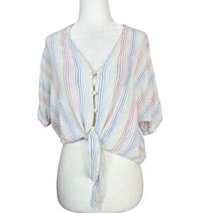 Rails Pastel Isla Striped linen blend Button-Front Blouse
